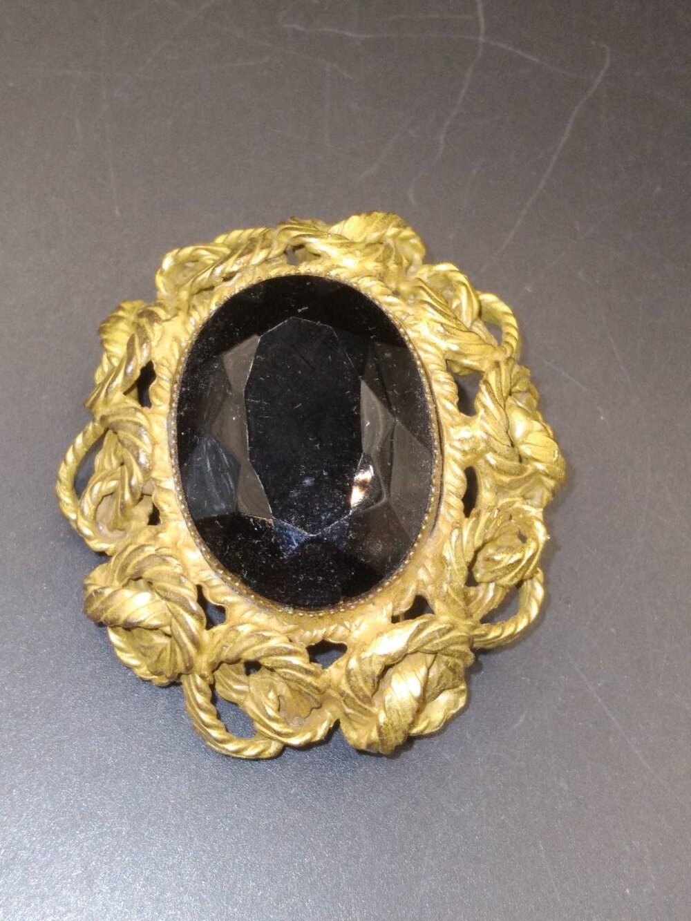 Vintage Original BY ROBERT Victorian Revival Jet Black Glass Rhinestone Brooch